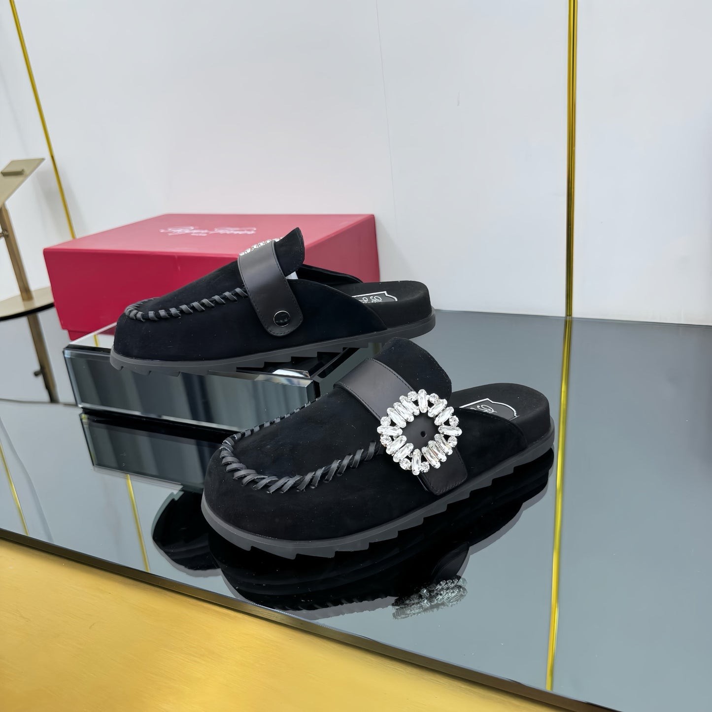 SLIDY VIV' MULES IN BLACK SUEDE - 35