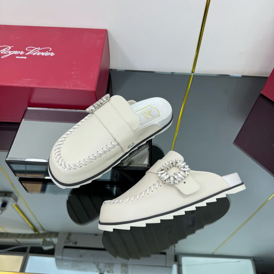 SLIDY VIV' MULES IN OFF WHITE CALFSKIN - 35