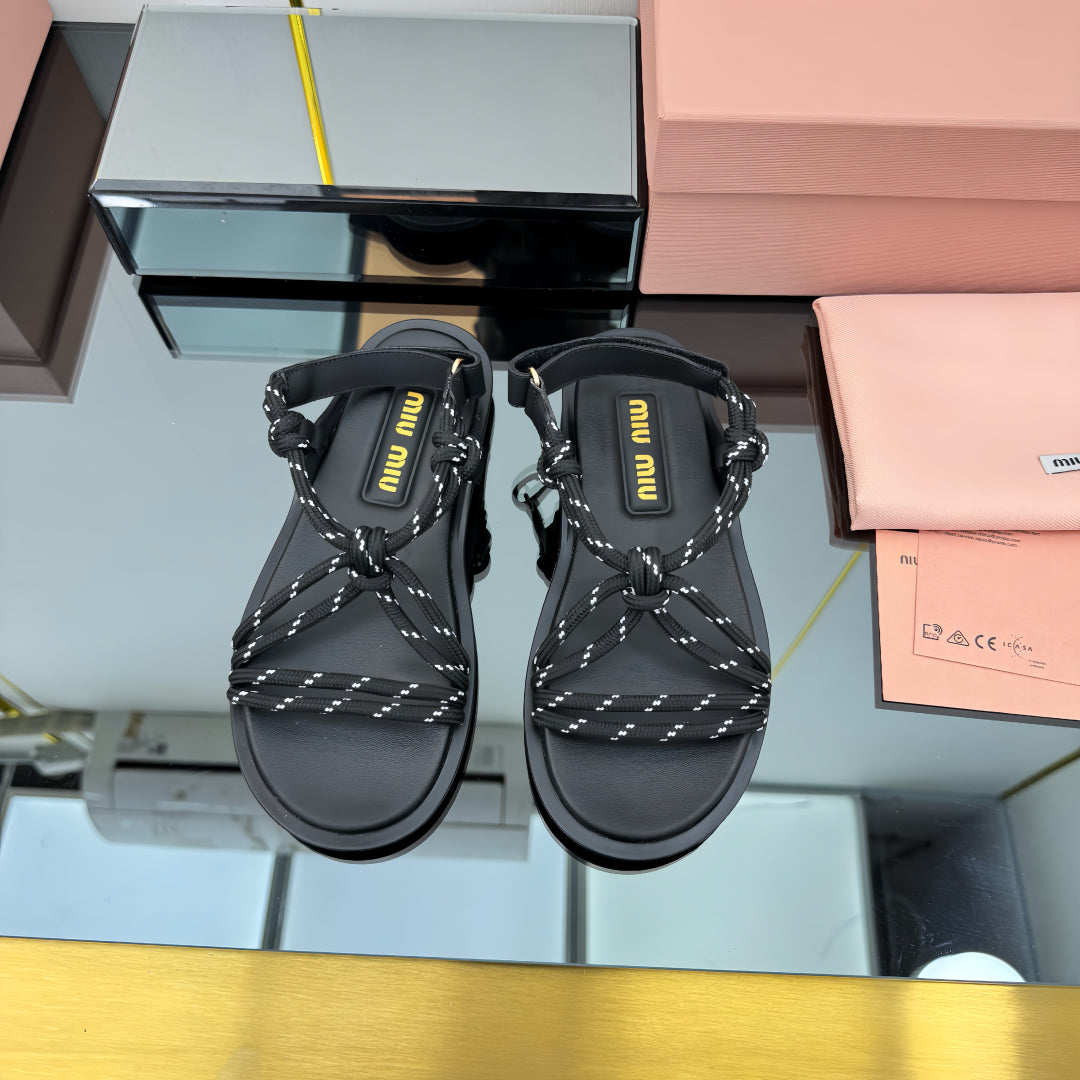 RIVIERE SANDALS IN BLACK CALFSKIN AND BLACK CORD - 35