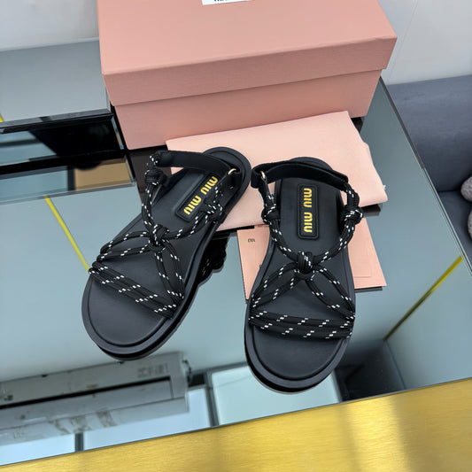 RIVIERE SANDALS IN BLACK CALFSKIN AND BLACK CORD - 35