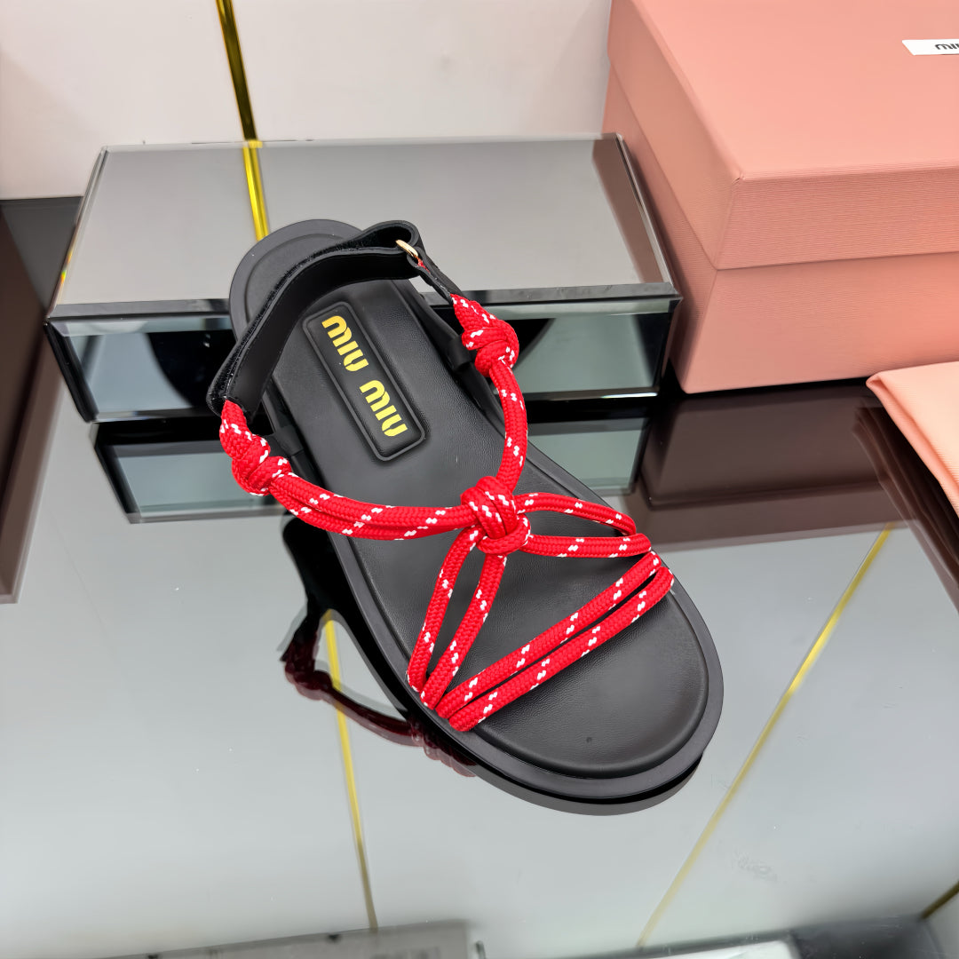 RIVIERE SANDALS IN BLACK CALFSKIN RED CORD - 35