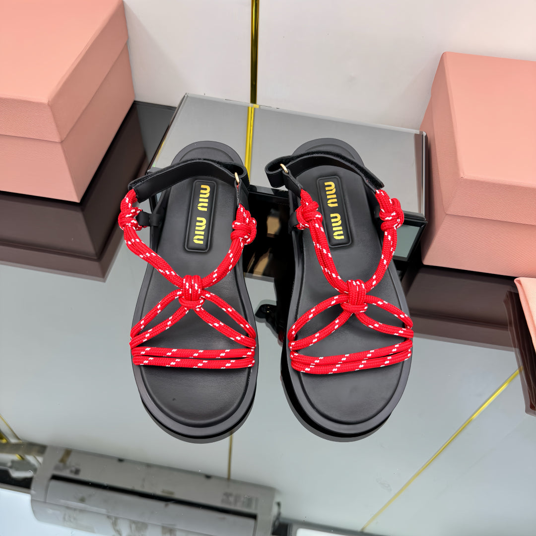 RIVIERE SANDALS IN BLACK CALFSKIN RED CORD - 35