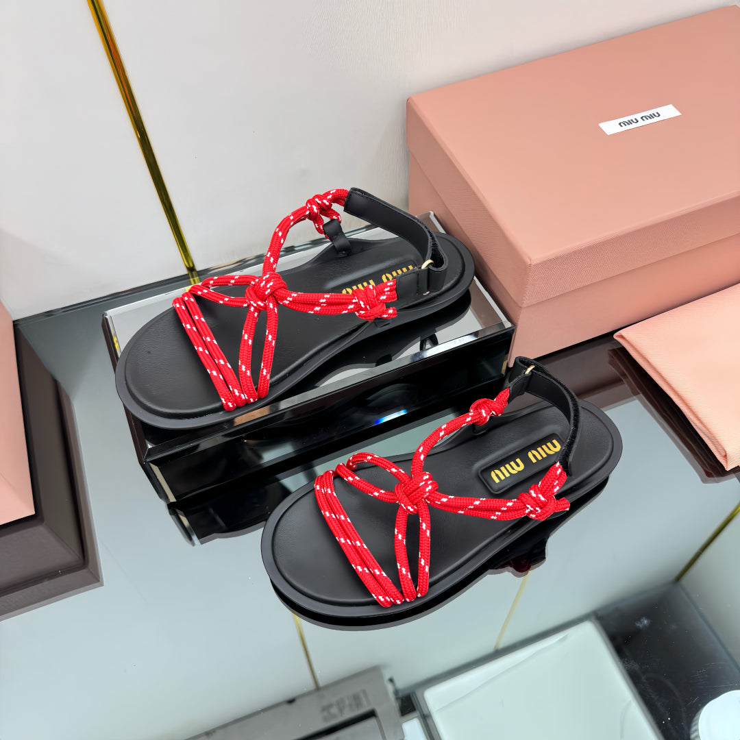 RIVIERE SANDALS IN BLACK CALFSKIN RED CORD - 35