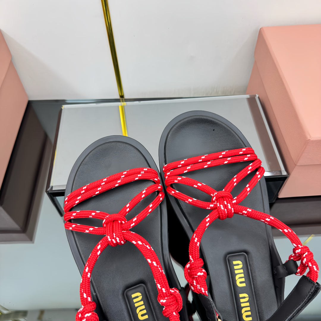 RIVIERE SANDALS IN BLACK CALFSKIN RED CORD - 35