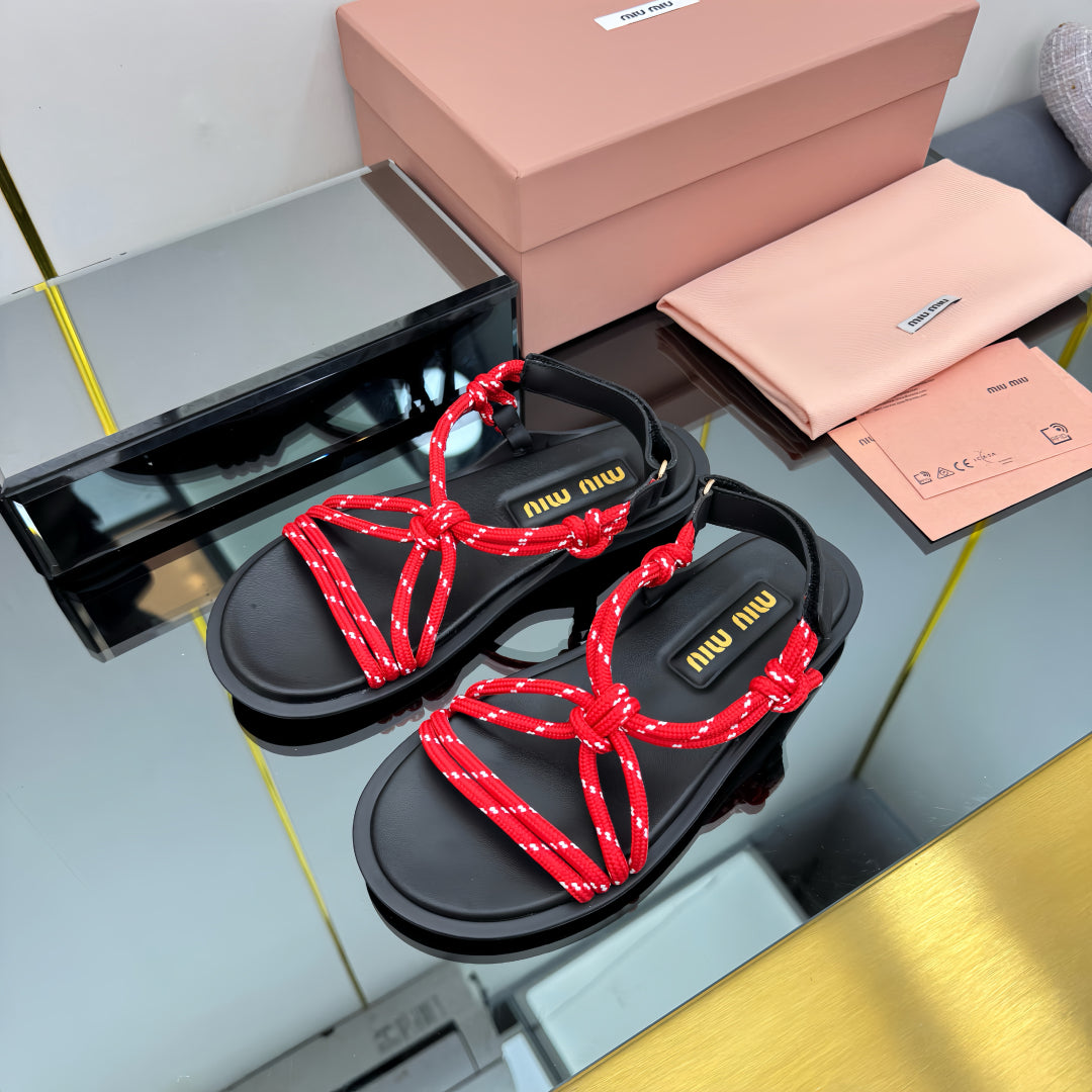 RIVIERE SANDALS IN BLACK CALFSKIN RED CORD - 35
