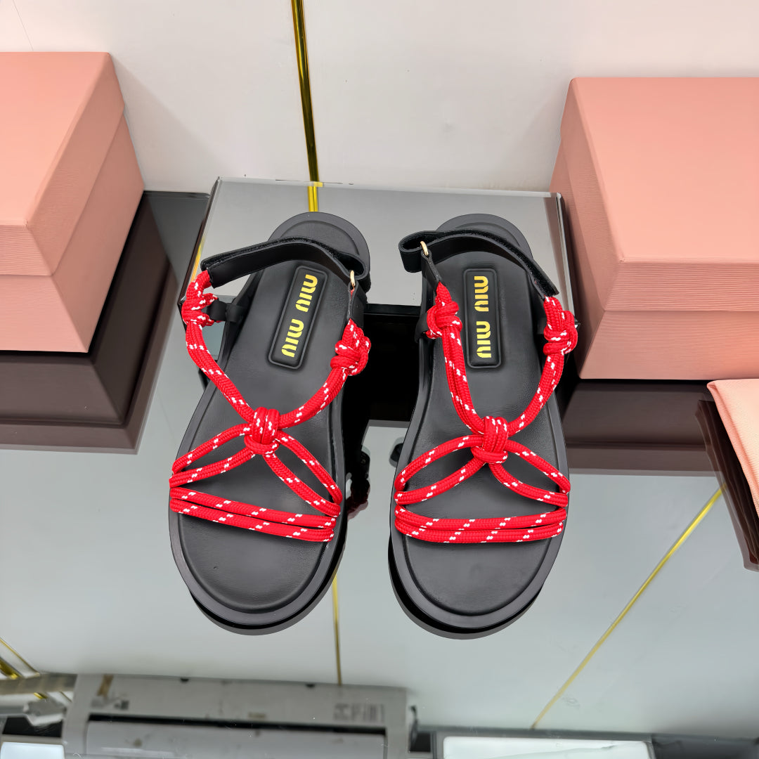 RIVIERE SANDALS IN BLACK CALFSKIN RED CORD - 35