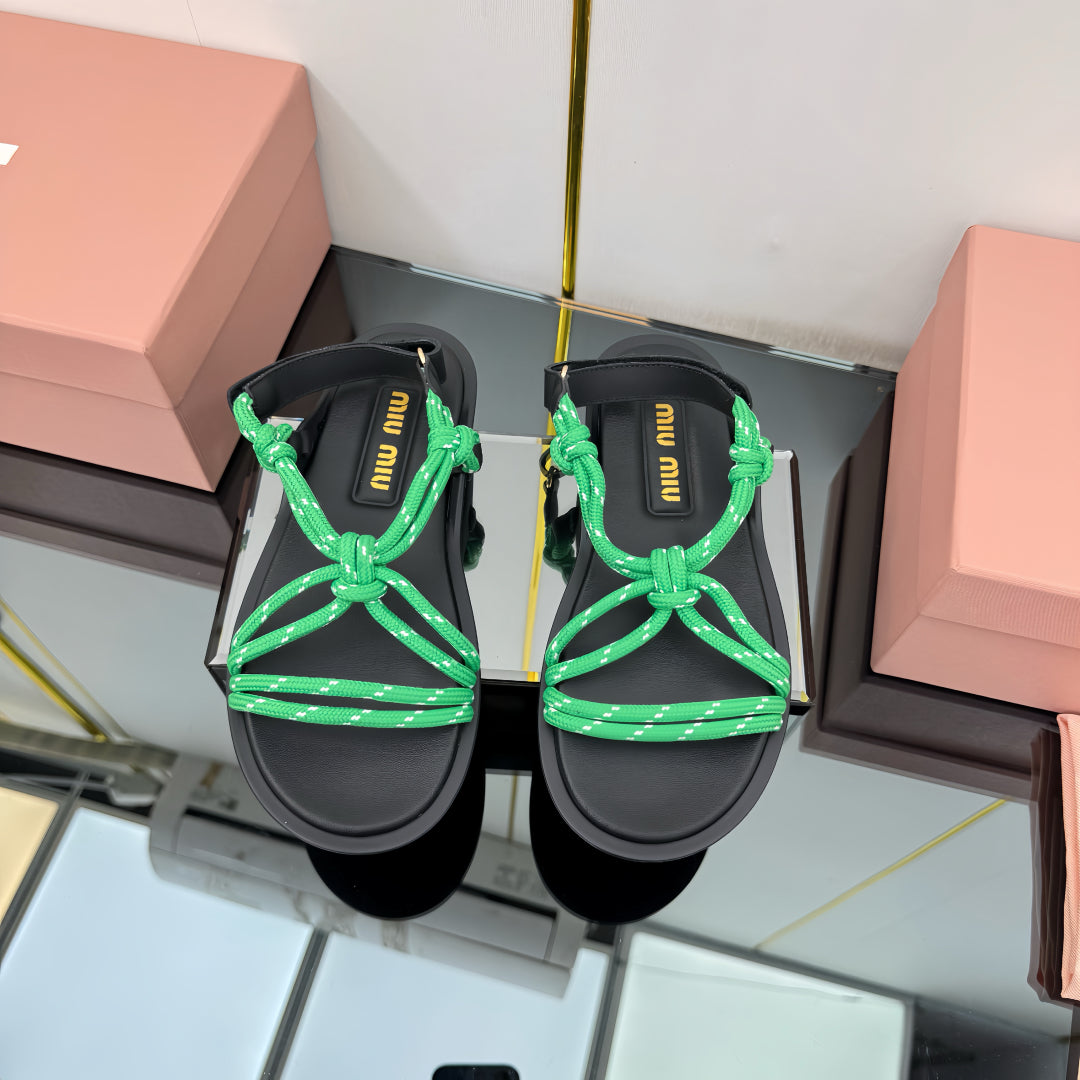 RIVIERE SANDALS IN BLACK CALFSKIN GREEN CORD - 35
