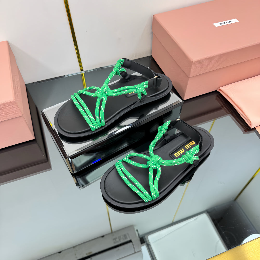 RIVIERE SANDALS IN BLACK CALFSKIN GREEN CORD - 35