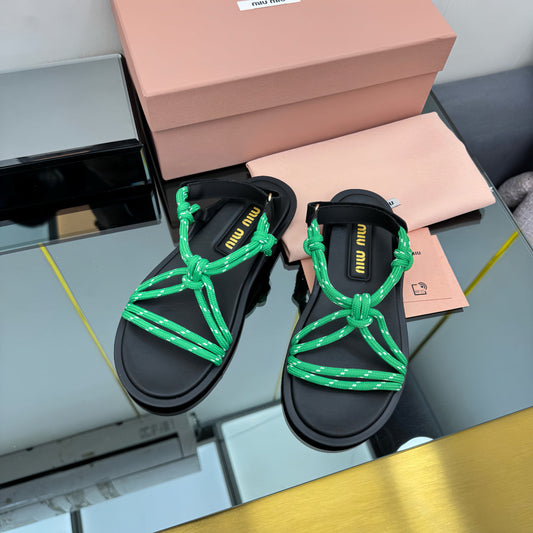 RIVIERE SANDALS IN BLACK CALFSKIN GREEN CORD - 35