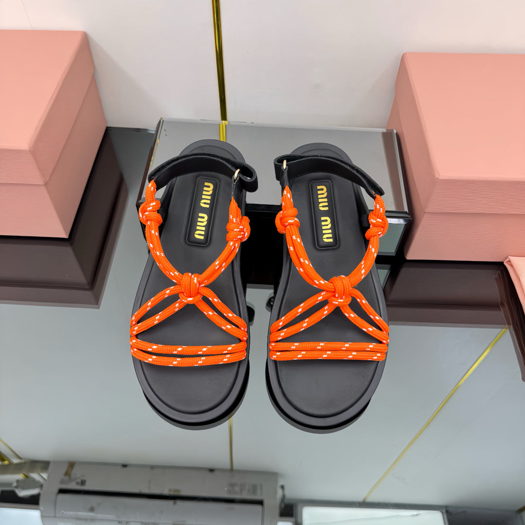 RIVIERE SANDALS IN BLACK CALFSKIN ORANGE CORD - 35