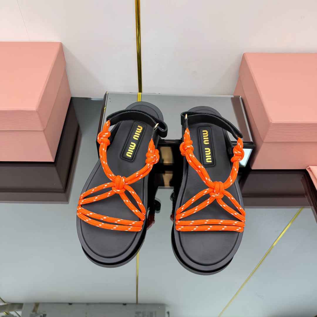 RIVIERE SANDALS IN BLACK CALFSKIN ORANGE CORD - 35