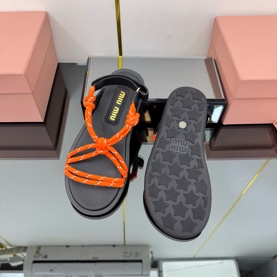 RIVIERE SANDALS IN BLACK CALFSKIN ORANGE CORD - 35