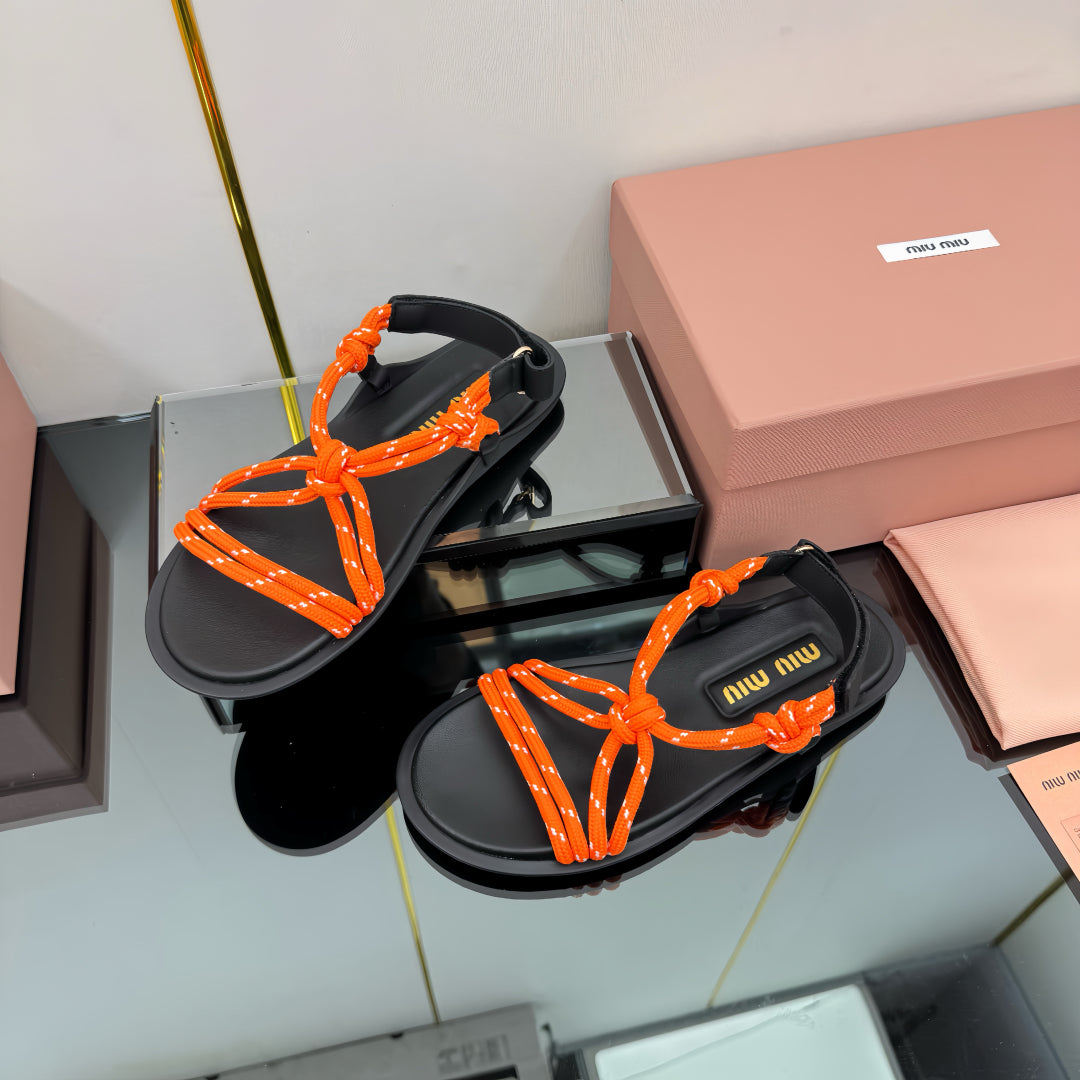 RIVIERE SANDALS IN BLACK CALFSKIN ORANGE CORD - 35