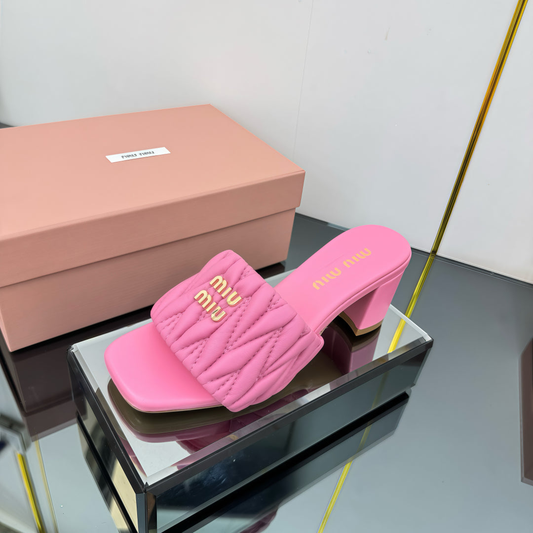 MATELASSÉ SLIDES PUMP IN PINK CALFSKIN - 35