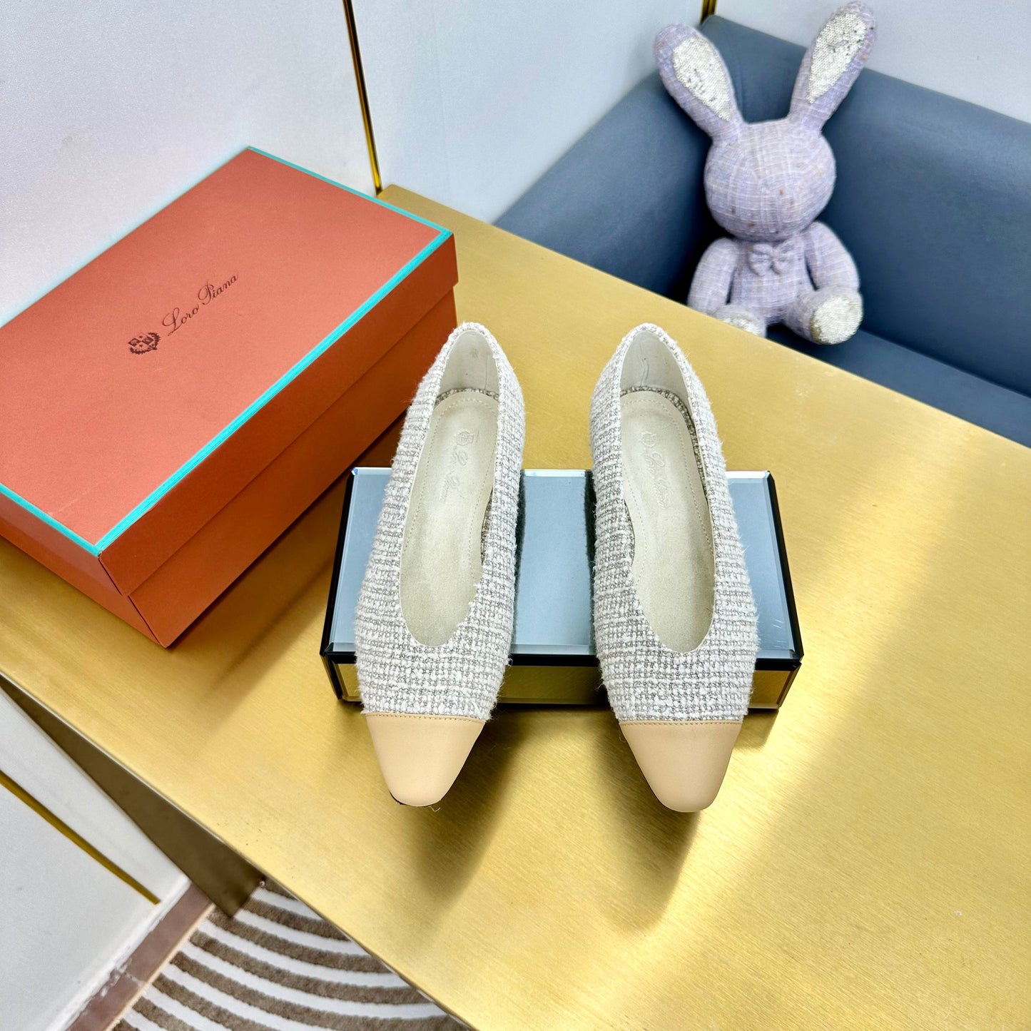 BALLET IN WHITE TWEED MIX BEIGE LAMBSKIN - 35