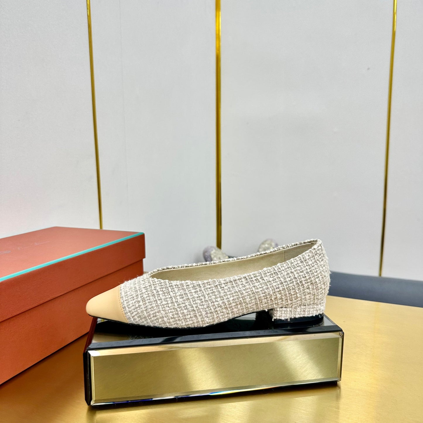 BALLET IN WHITE TWEED MIX BEIGE LAMBSKIN - 35