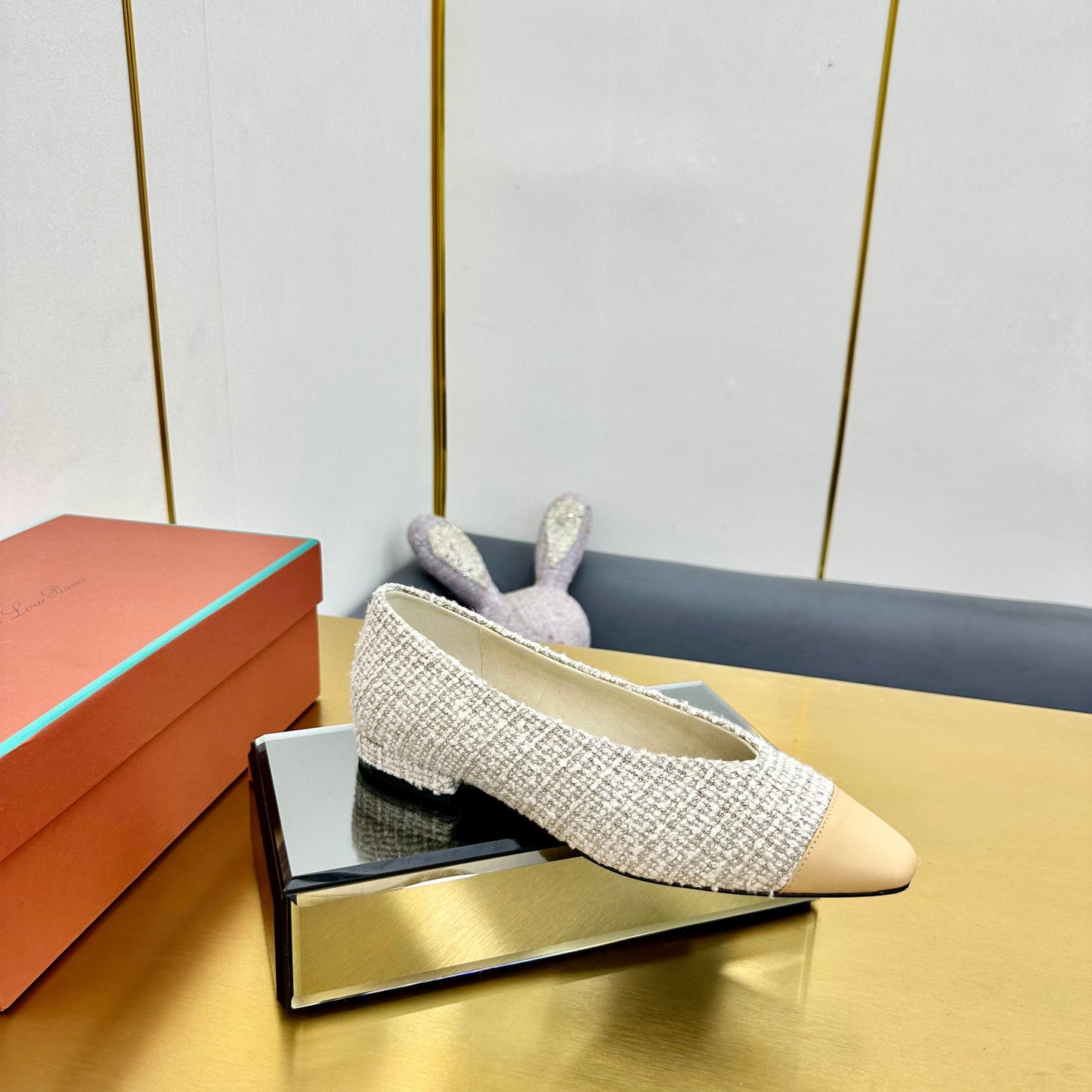 BALLET IN WHITE TWEED MIX BEIGE LAMBSKIN - 35