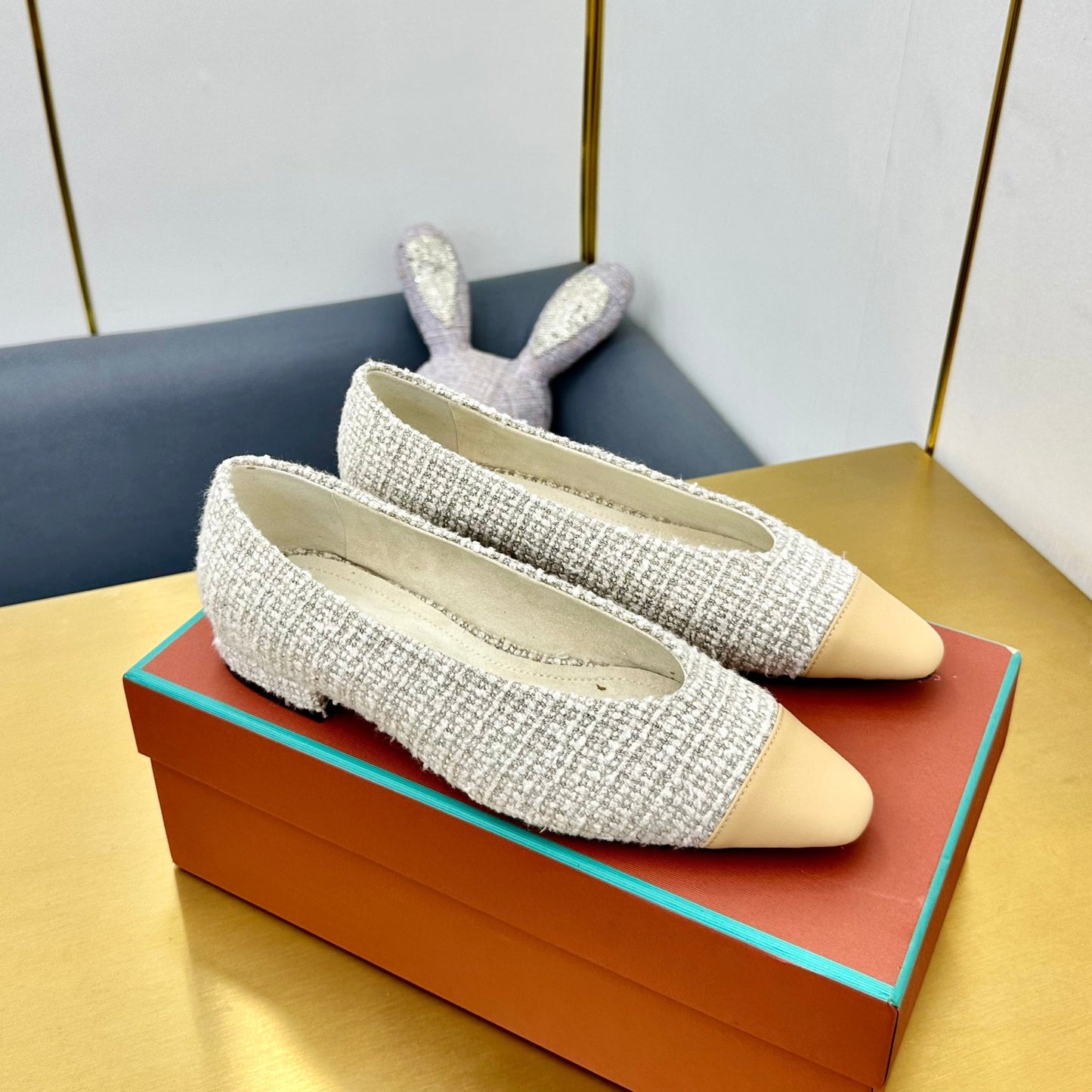 BALLET IN WHITE TWEED MIX BEIGE LAMBSKIN - 35