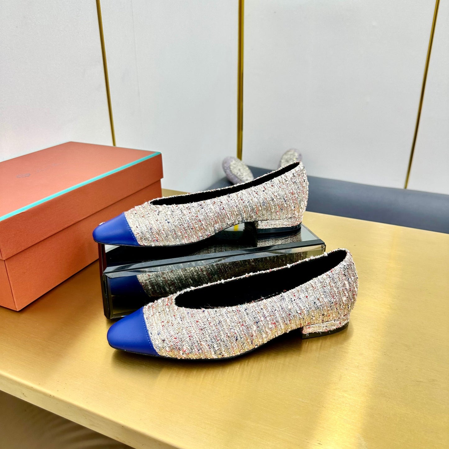 BALLET IN MULTICOLOR TWEED MIX BLUE LAMBSKIN - 35