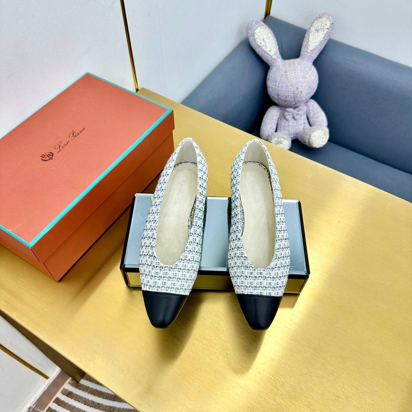 BALLET IN WHITE TWEED MIX BLACK LAMBSKIN - 35