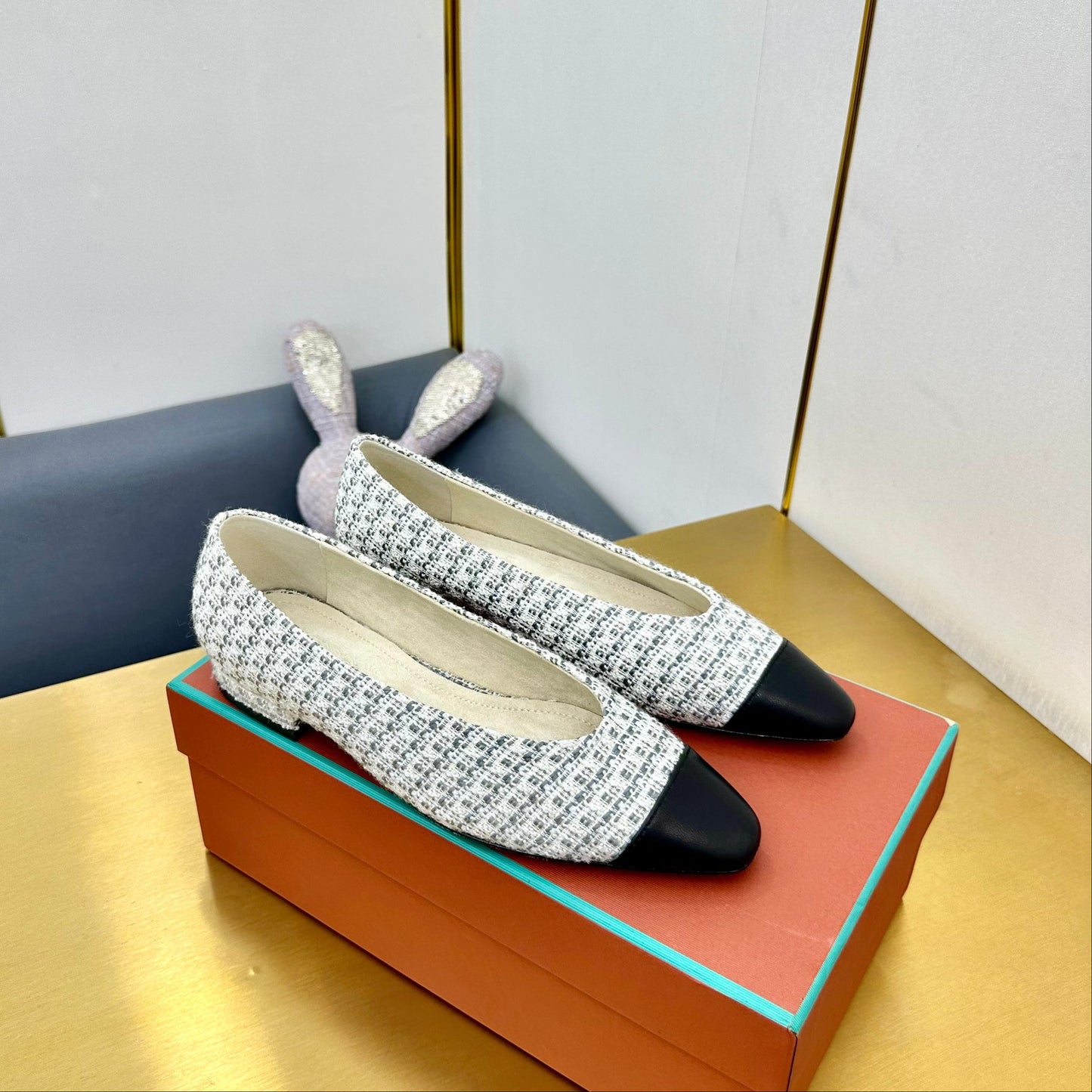 BALLET IN WHITE TWEED MIX BLACK LAMBSKIN - 35