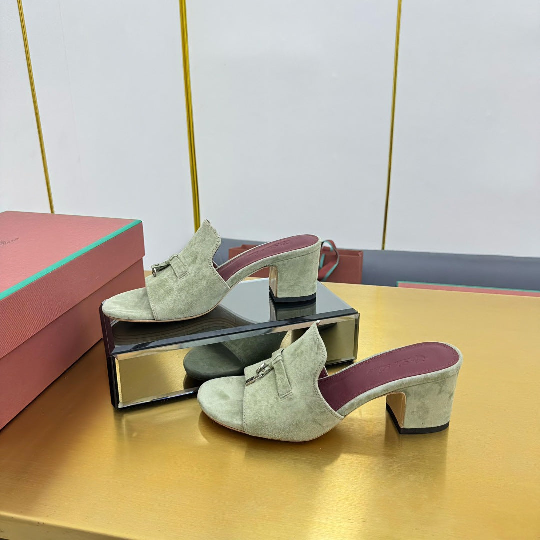 LP BLOCK HEEL SANDALS 25S IN SAGE GREEN SUEDE - 33