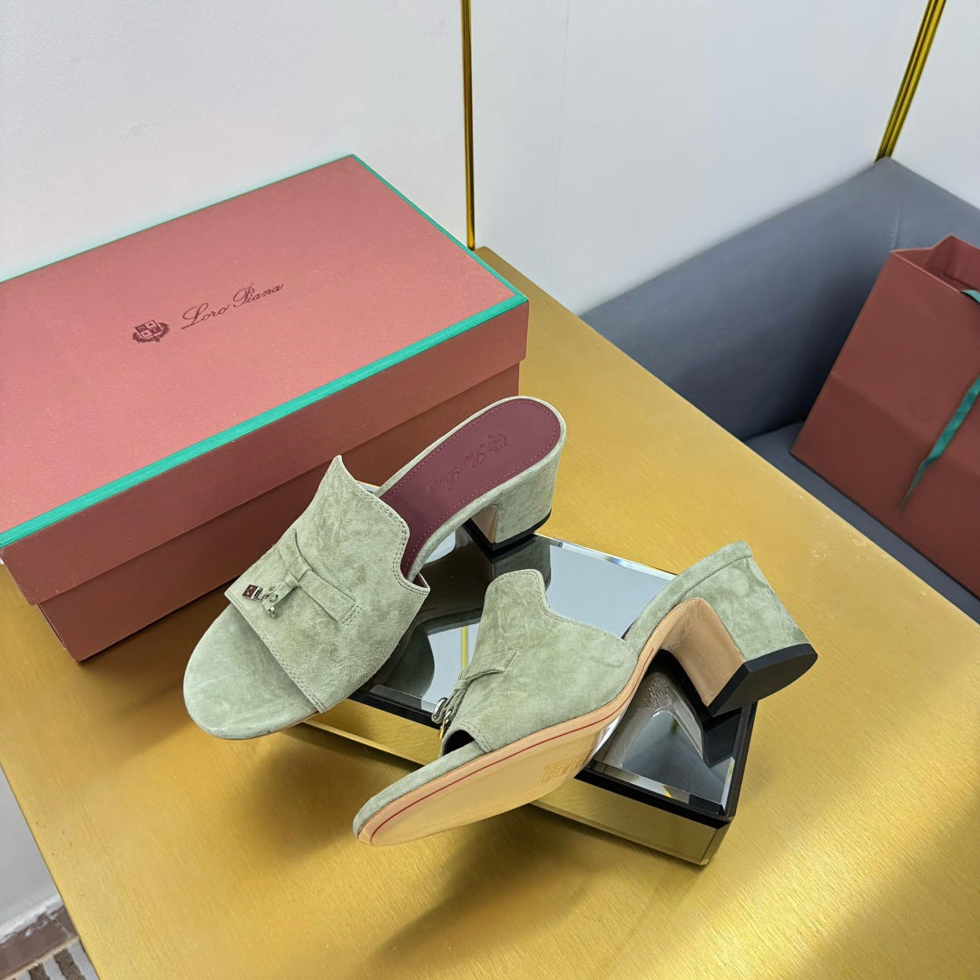 LP BLOCK HEEL SANDALS 25S IN SAGE GREEN SUEDE - 33
