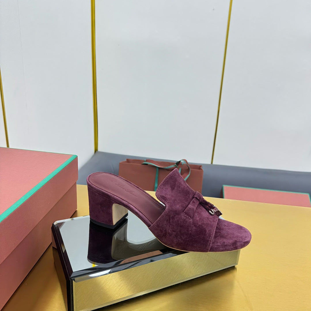 LP BLOCK HEEL SANDALS 25S IN WINE PURPLE SUEDE - 33