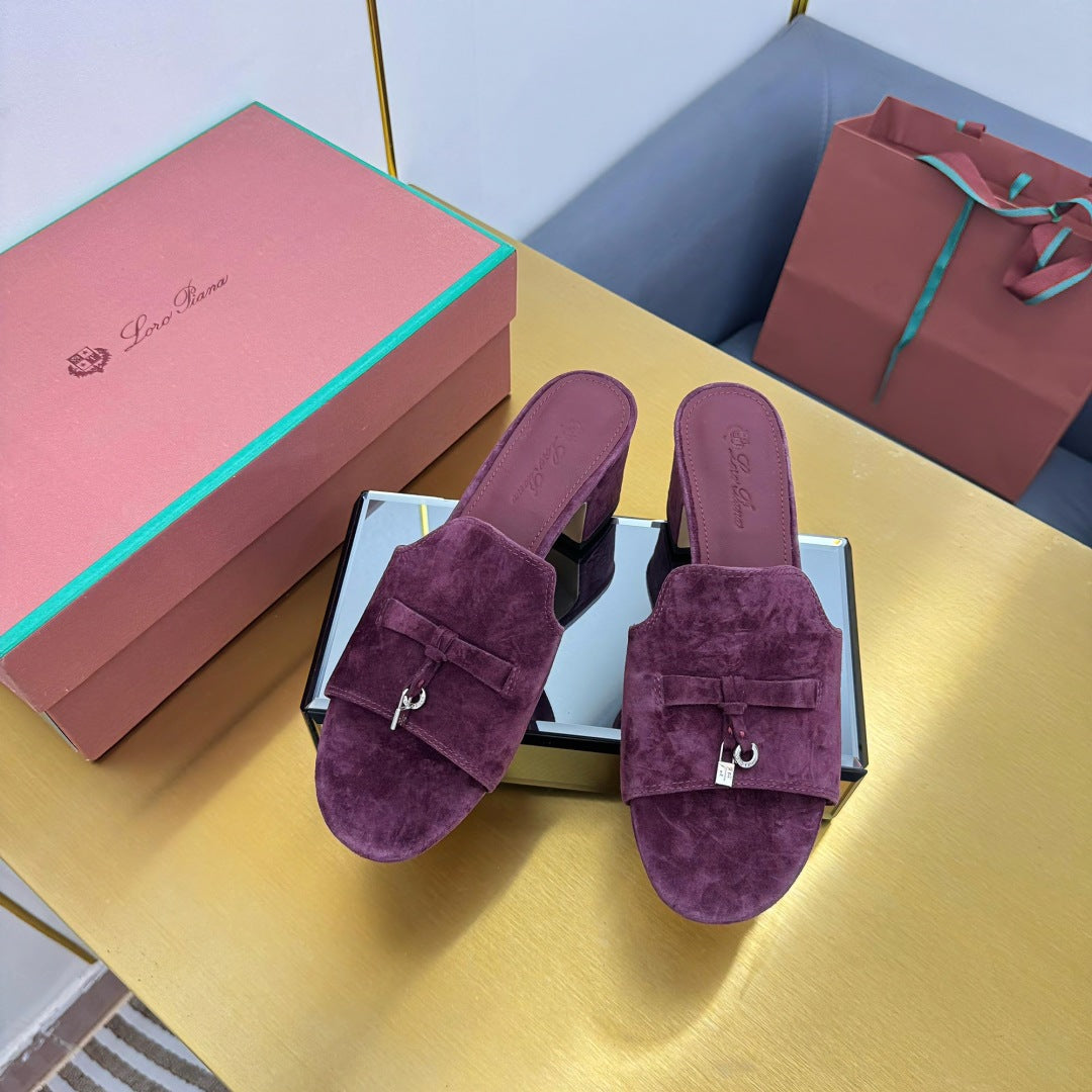 LP BLOCK HEEL SANDALS 25S IN WINE PURPLE SUEDE - 33