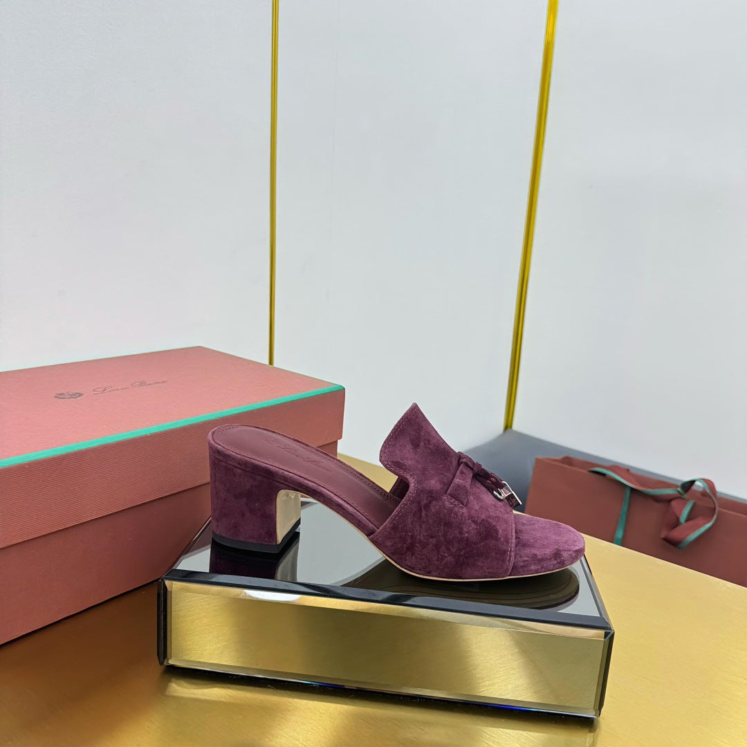 LP BLOCK HEEL SANDALS 25S IN WINE PURPLE SUEDE - 33