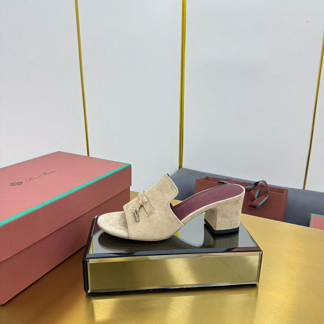 LP BLOCK HEEL SANDALS 25S IN BEIGE SUEDE - 33