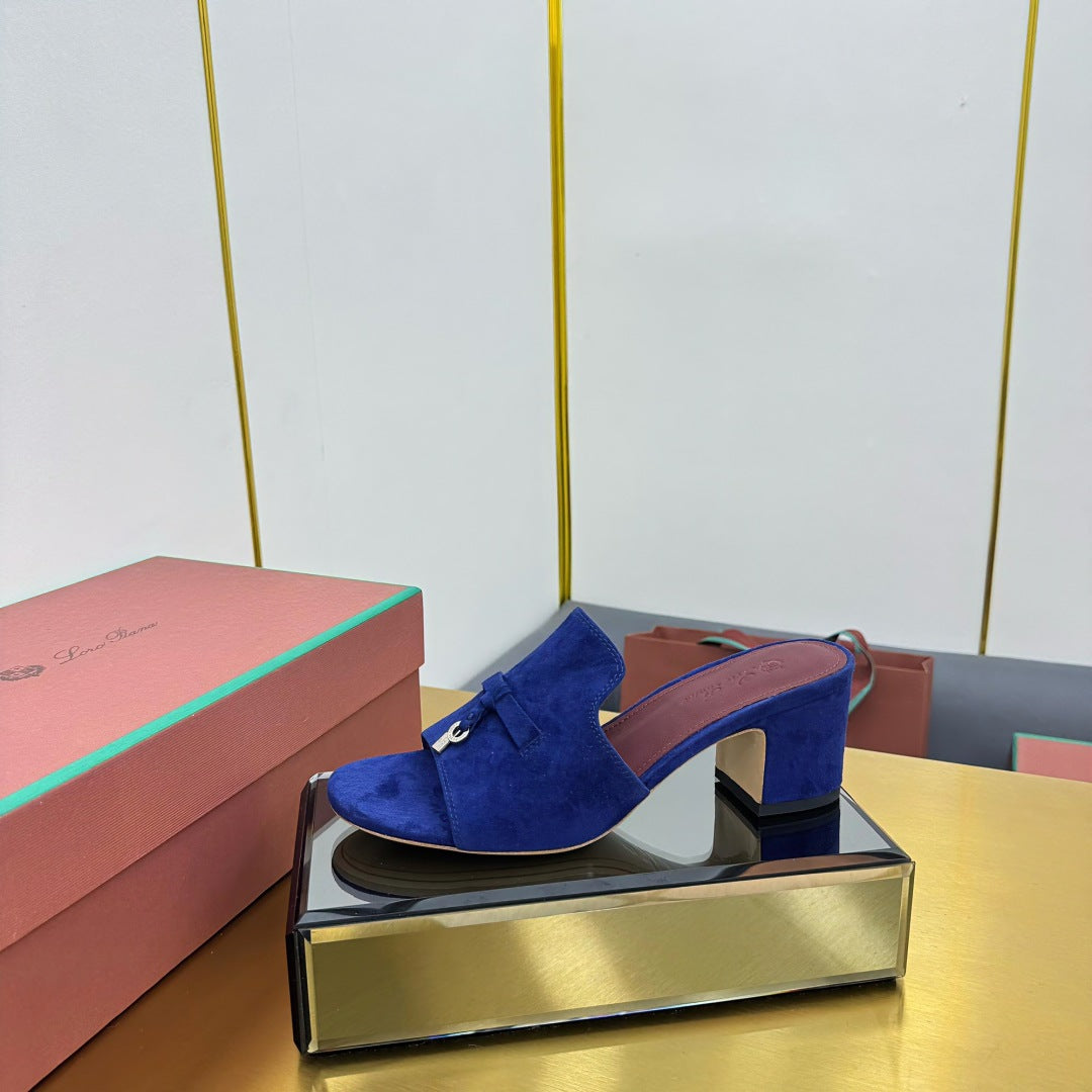 LP BLOCK HEEL SANDALS 25S IN NAVY BLUE SUEDE - 33