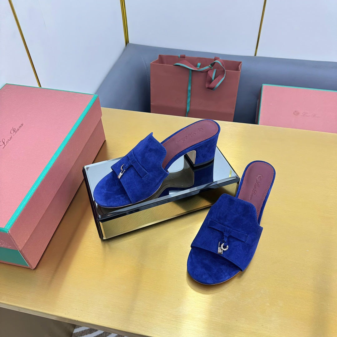 LP BLOCK HEEL SANDALS 25S IN NAVY BLUE SUEDE - 33