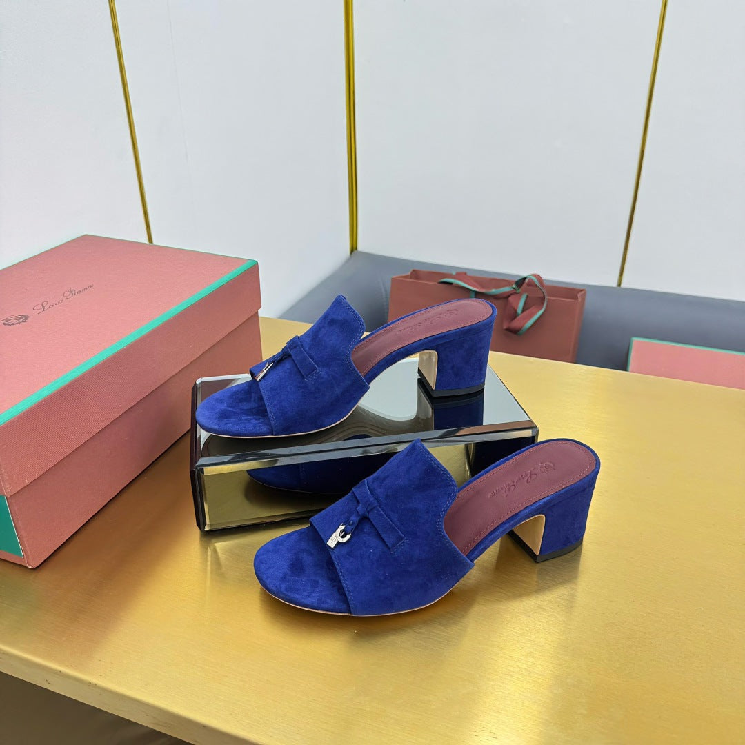 LP BLOCK HEEL SANDALS 25S IN NAVY BLUE SUEDE - 33
