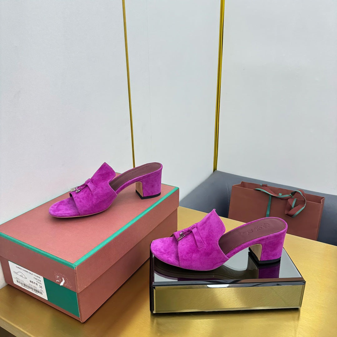 LP BLOCK HEEL SANDALS 25S IN DARK PURPLE SUEDE - 33