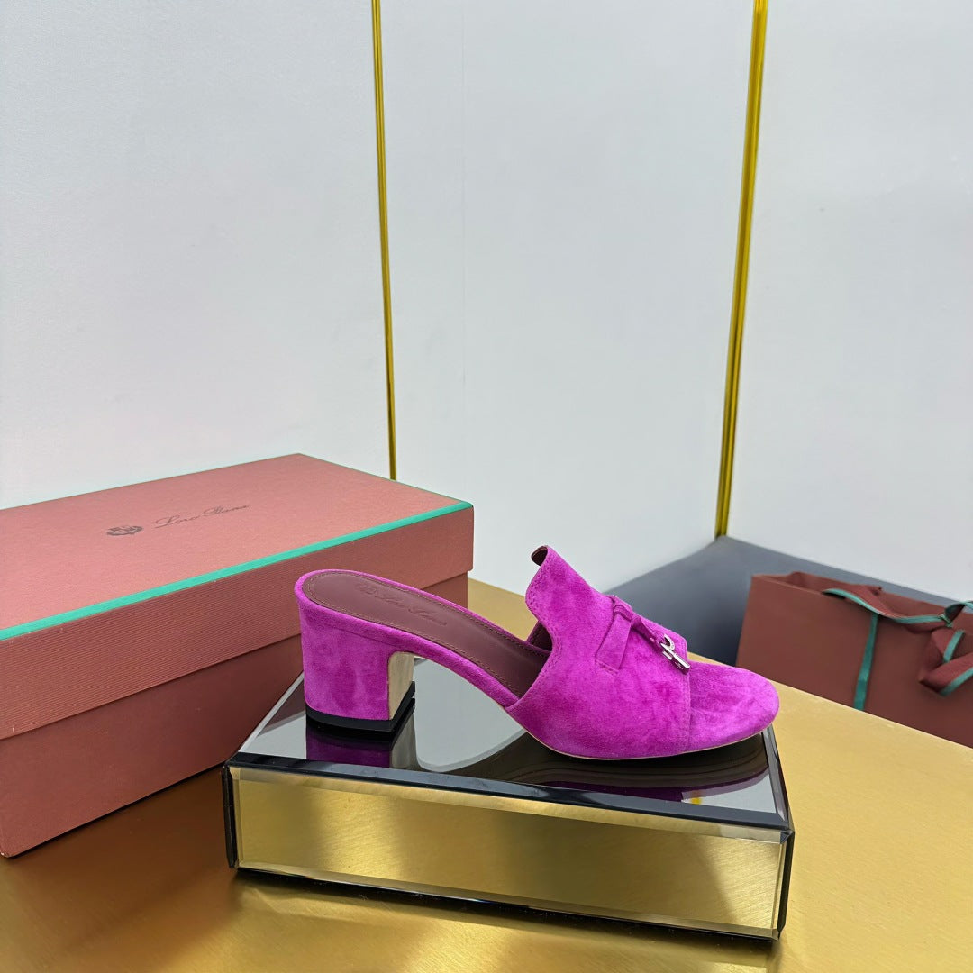 LP BLOCK HEEL SANDALS 25S IN DARK PURPLE SUEDE - 33