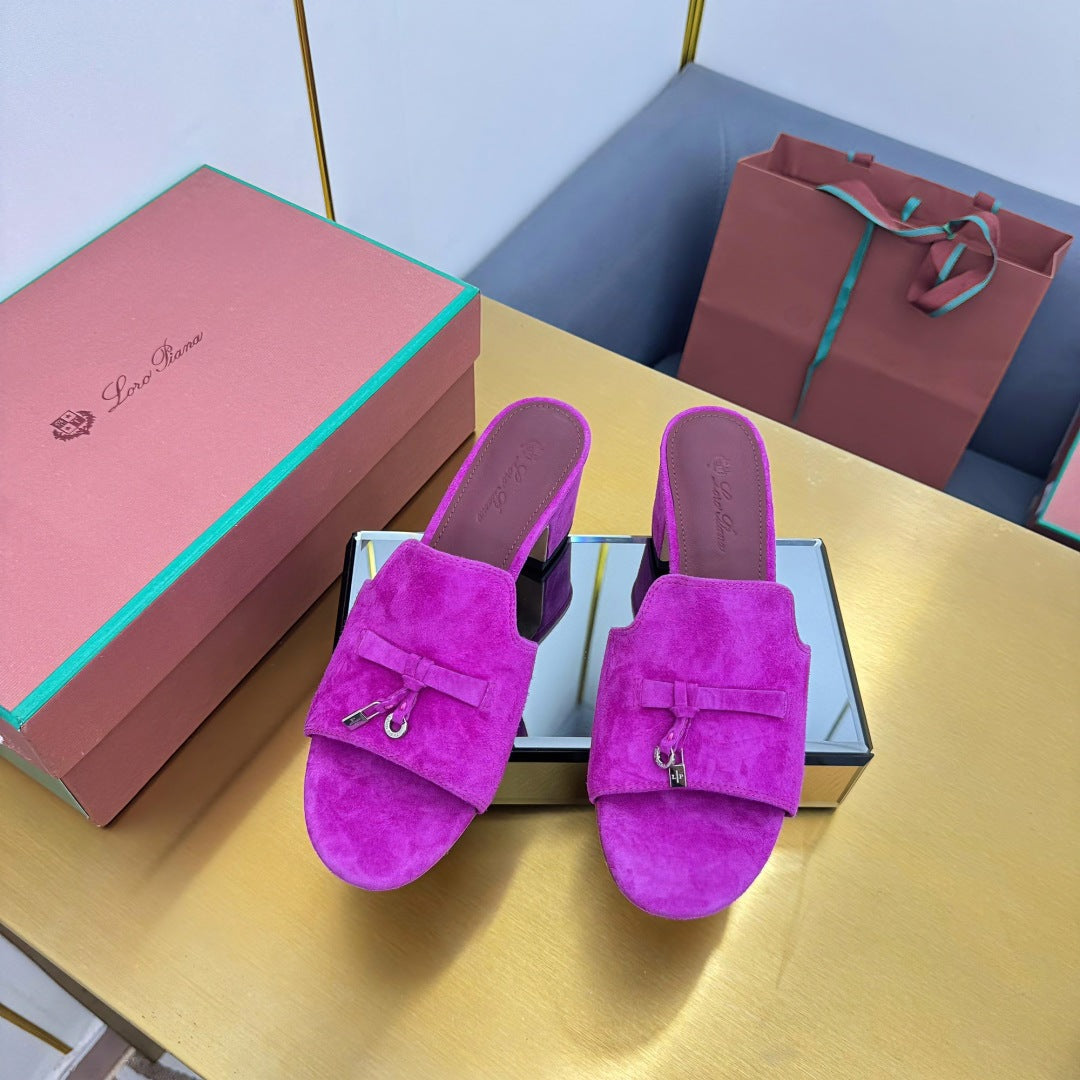 LP BLOCK HEEL SANDALS 25S IN DARK PURPLE SUEDE - 33