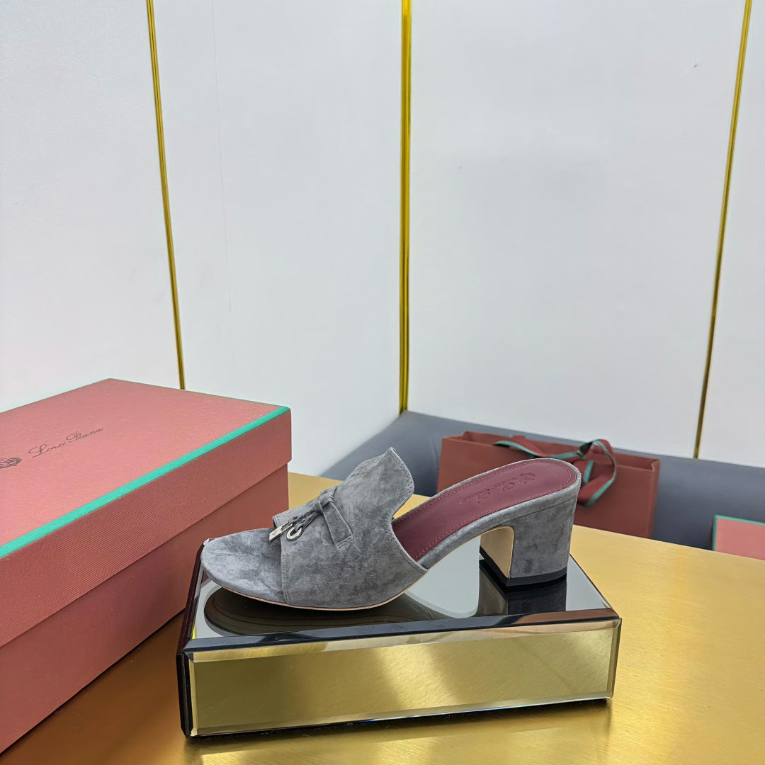 LP BLOCK HEEL SANDALS 25S IN DARK GRAY SUEDE - 33