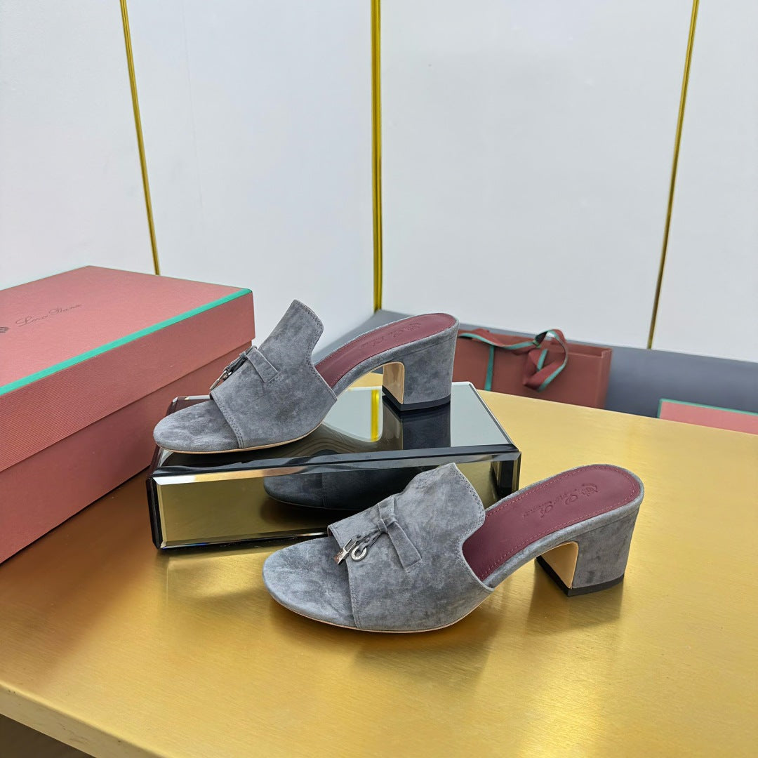 LP BLOCK HEEL SANDALS 25S IN DARK GRAY SUEDE - 33