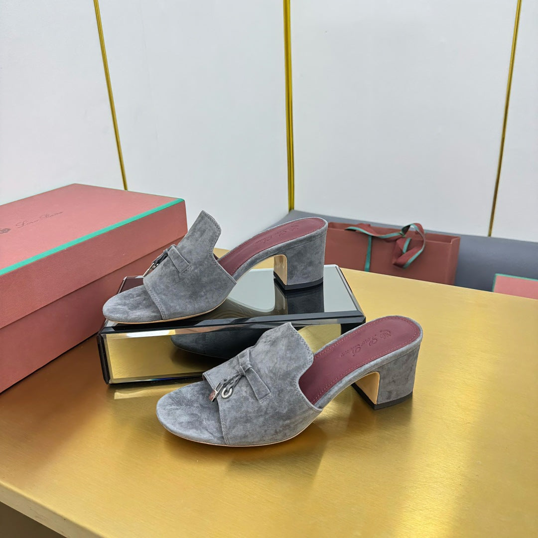LP BLOCK HEEL SANDALS 25S IN DARK GRAY SUEDE - 33