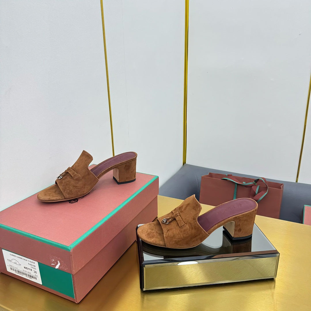 LP BLOCK HEEL SANDALS 25S IN BROWN SUEDE - 33
