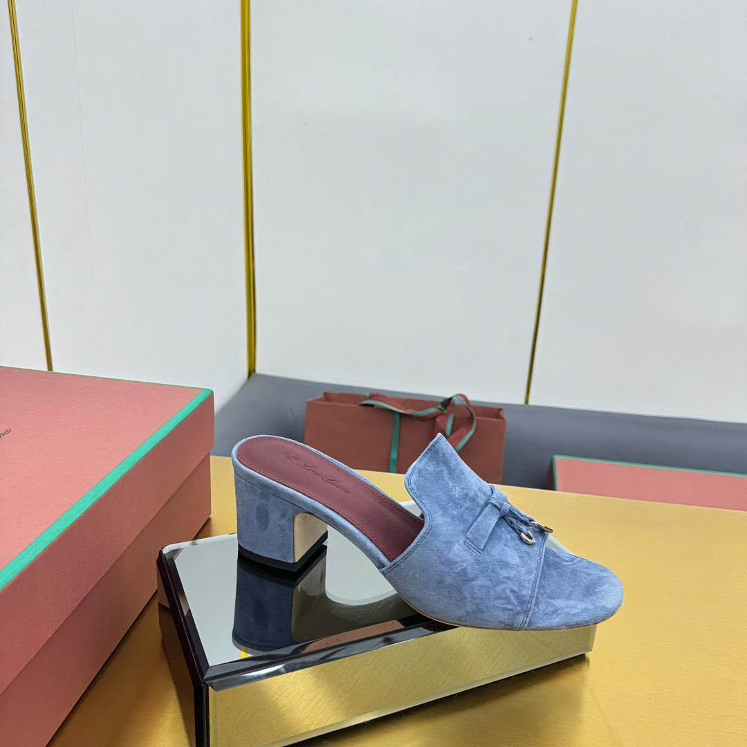 LP BLOCK HEEL SANDALS 25S IN DARK BLUE SUEDE - 33