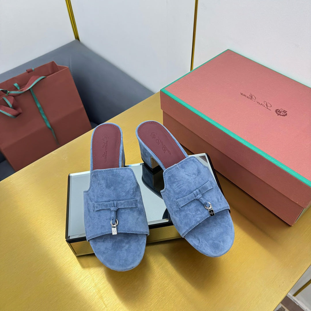 LP BLOCK HEEL SANDALS 25S IN DARK BLUE SUEDE - 33