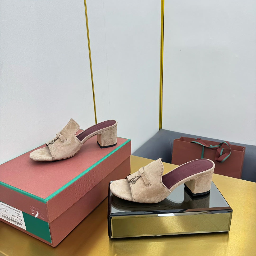 LP BLOCK HEEL SANDALS 25S IN TAUPE BEIGE SUEDE - 33