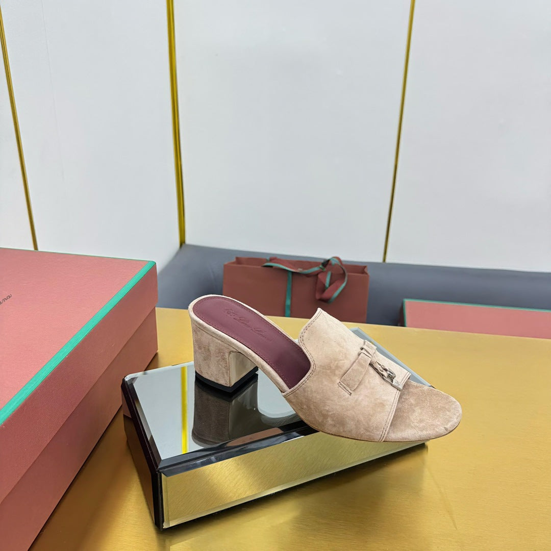 LP BLOCK HEEL SANDALS 25S IN TAUPE BEIGE SUEDE - 33
