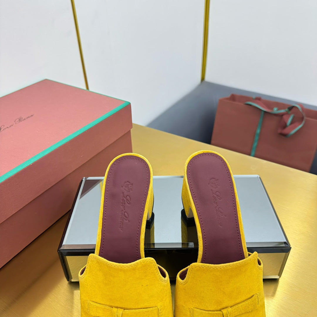 LP BLOCK HEEL SANDALS 25S IN DARK YELLOW SUEDE - 33