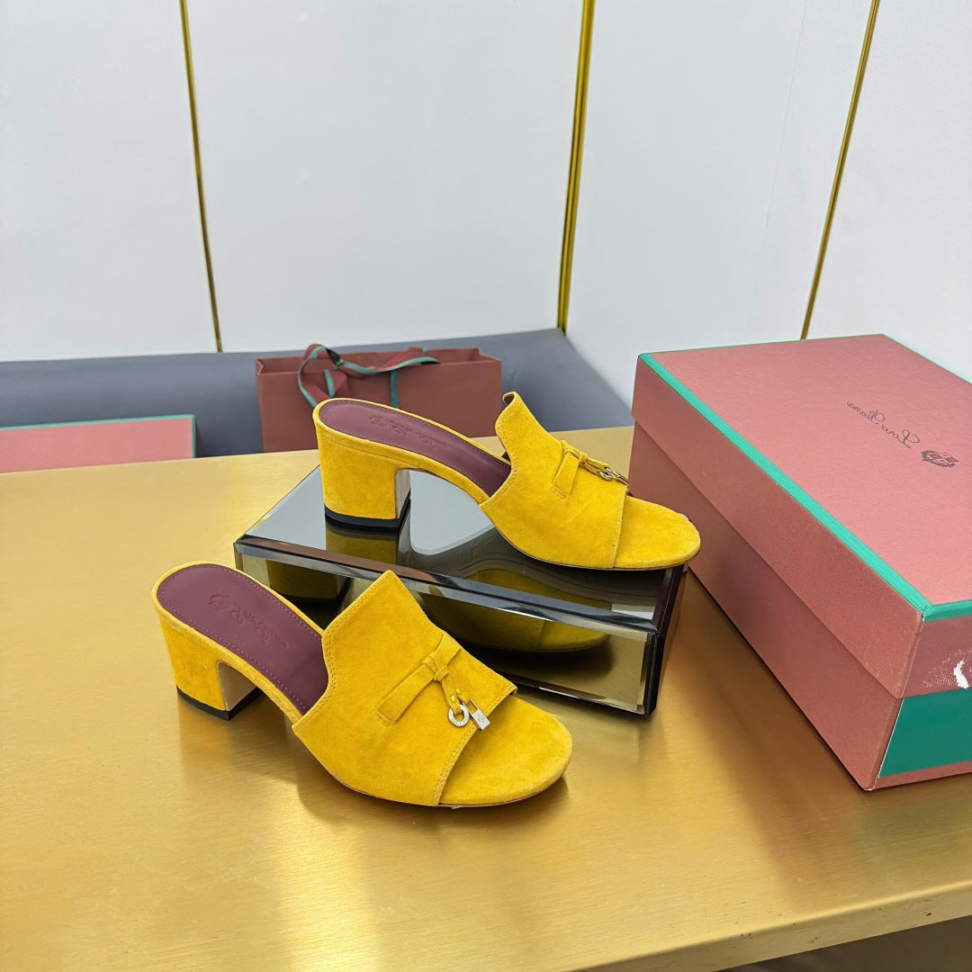 LP BLOCK HEEL SANDALS 25S IN DARK YELLOW SUEDE - 33
