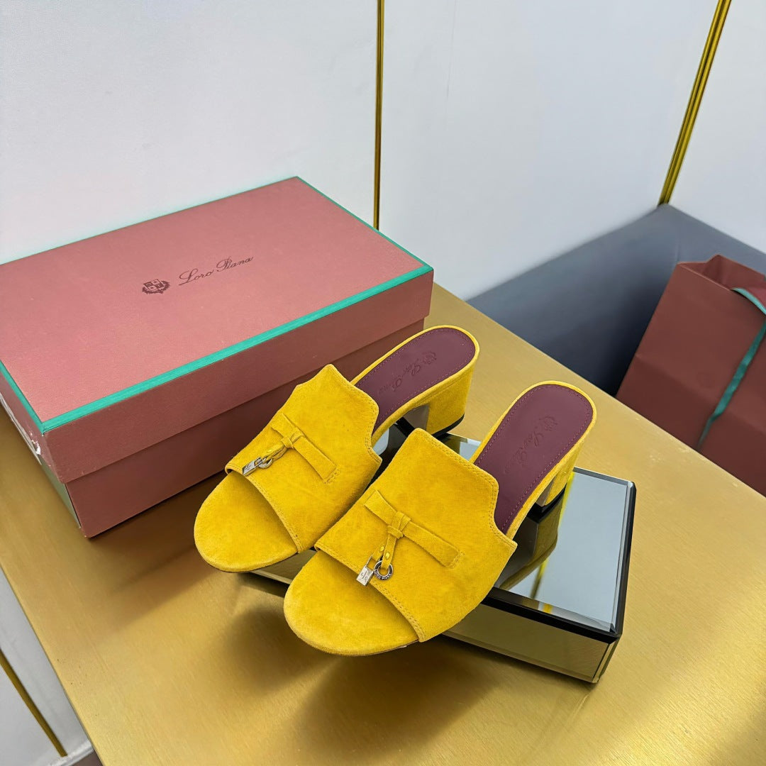 LP BLOCK HEEL SANDALS 25S IN DARK YELLOW SUEDE - 33