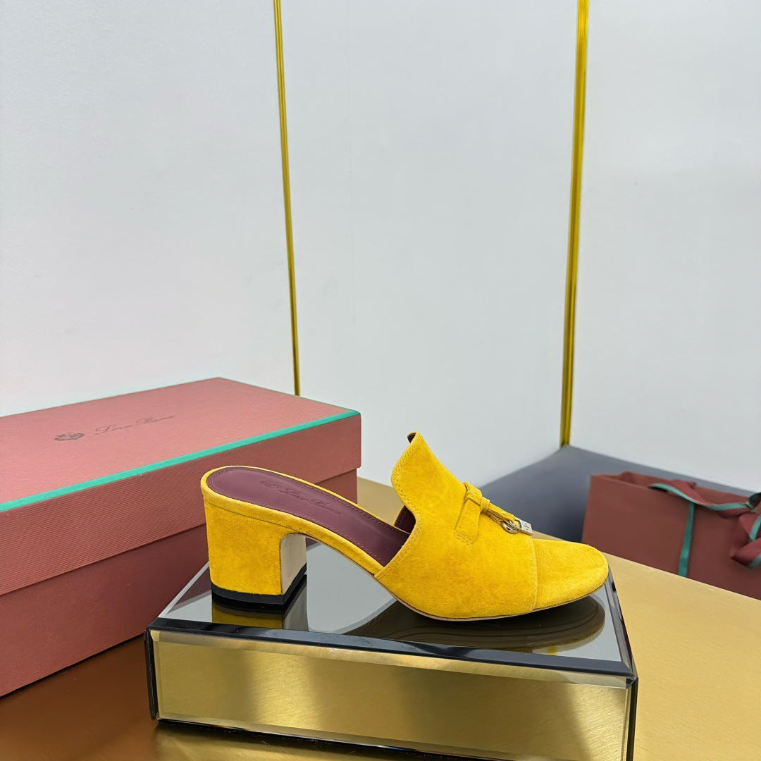 LP BLOCK HEEL SANDALS 25S IN DARK YELLOW SUEDE - 33