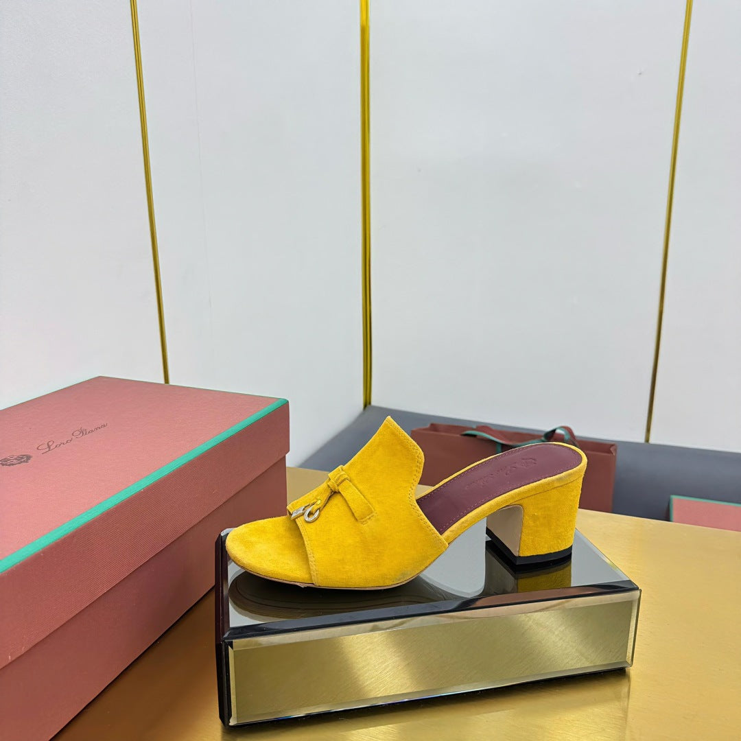 LP BLOCK HEEL SANDALS 25S IN DARK YELLOW SUEDE - 33